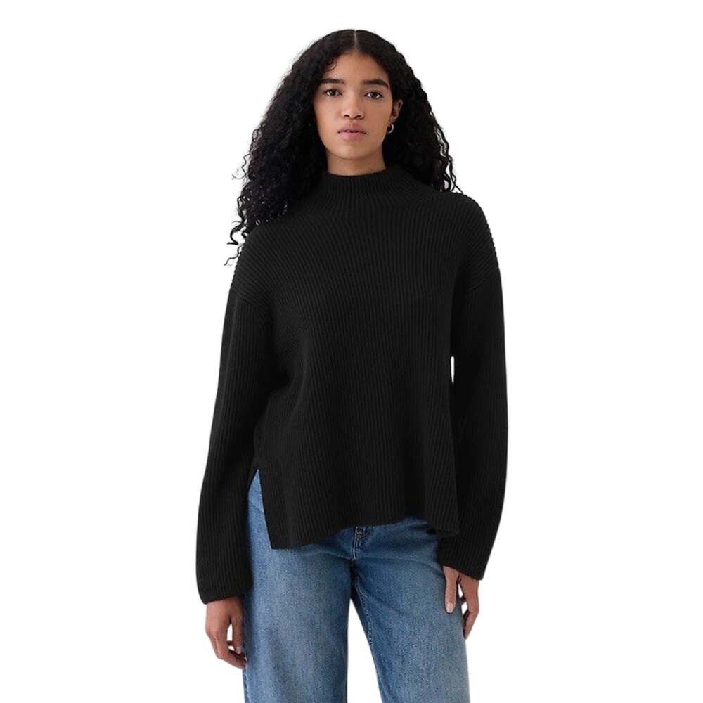 Gap 100% Cotton Oversized Mock Neck Ribbed Sweater - Black (XS Petite) NWOT NEW